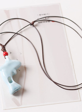 陶瓷淡蓝海豚学生可调节大小项链