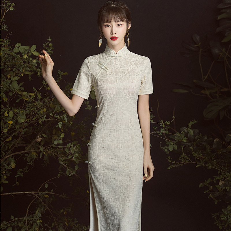 蕾丝旗袍改良中国风修身优雅连衣裙 戈娜诗旗袍