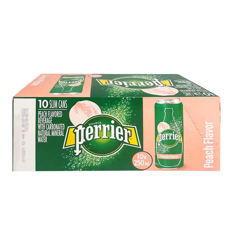 巴黎水Perrier含气天然矿泉水气泡法国进口 易拉罐桃子味250ml*5 - 图1