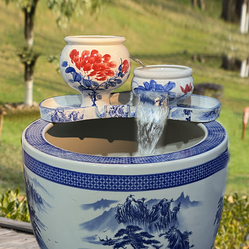 生态流水过滤器循环水瀑布鱼池古法养鱼造景景德镇陶瓷全套摆件 - 图3