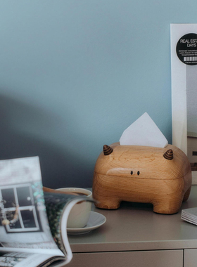 原创设计大角怪纸巾盒实木创意摆件客厅卧室北欧风家居装饰抽纸盒