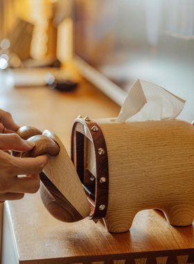 创意设计可爱实木小狗纸巾盒家用儿童房客厅抽纸收纳盒