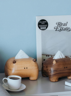 胡桃木大角怪实木抽纸盒轻奢质感书房办公桌创意摆件家居好物