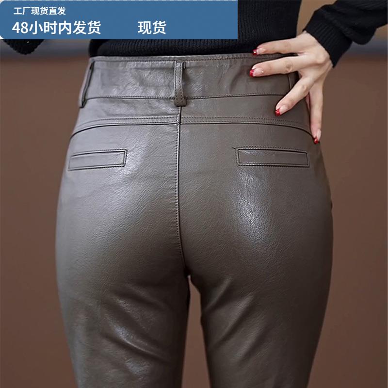 咖色皮裤女秋冬2025新款高腰显瘦PU皮铅笔裤外穿紧身打底小脚裤子 - 图3