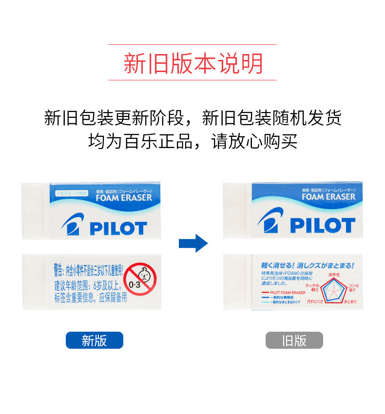 日本PILOT百乐橡皮擦泡沫橡皮小学生超干净铅笔擦除绘图少碎屑易清洁大号小号ER-F6-图0