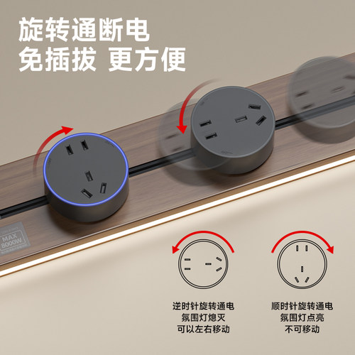 国际电工感应灯轨道插座可移动家用带灯厨房客厅滑轨滑动插排usb - 图2