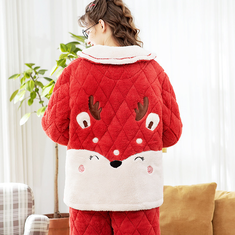 芬腾秋冬季加绒珊瑚绒夹北极绒睡衣 伊佳人服饰睡衣/家居服套装