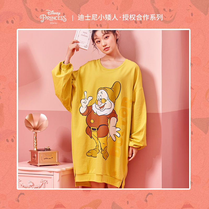 六只兔子旗舰店迪士尼六只兔子合作款睡衣女春秋可外穿长袖薄款睡裙宽松家居服女3