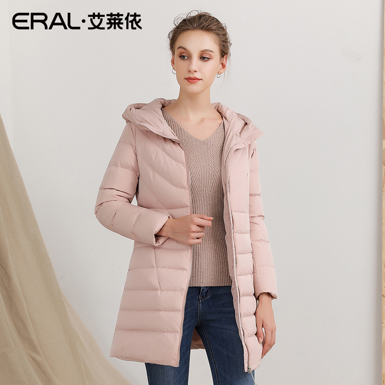 ERAL 617103034 艾莱依羽绒服女中长款韩版潮修身连帽外套 ERAL 617103034 艾莱依羽绒服女中长款韩版潮修身连帽外套