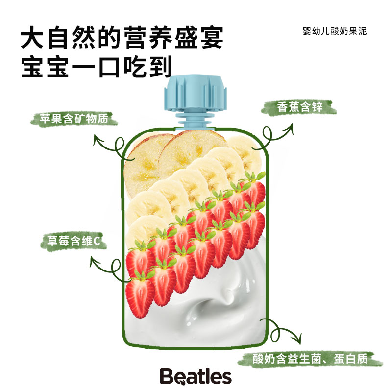 比逗仕婴幼儿酸奶果泥儿童解馋宝宝辅食维生素C进口香蕉苹果6月+