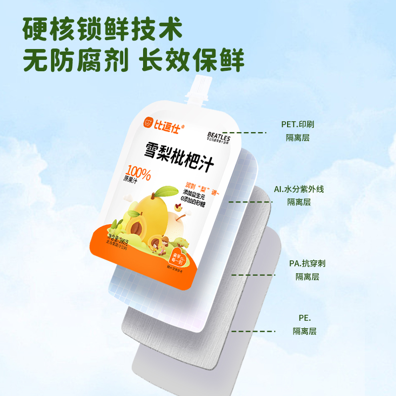 比逗仕雪梨枇杷汁100%原果汁含益生元清润甘甜孩子爱喝儿童小饮品