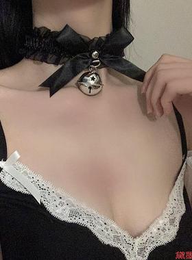 气质原宿甜酷蝴蝶结铃铛项链choker软萌网红出门松紧带