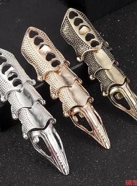 炫酷尖顶长关节戒指四节款指环哥特式别致可弯曲镂空夸张盔甲