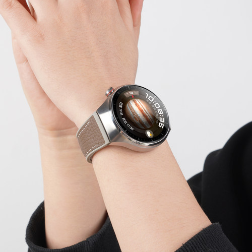 适用华为watch4pro手表带Watch4pro智能腕表磁吸扣真皮表带专用一体无缝衔接蔚蓝地球真皮硅胶复合高级链腕带 - 图3