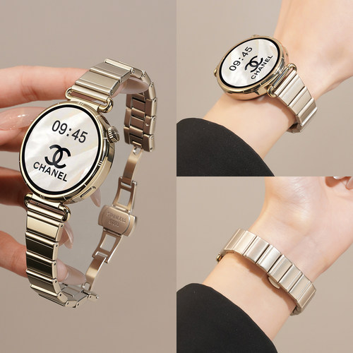 适用华为GT6手表带watchgt6一珠金属间金钢带GT5智能腕表GT4女款watch5 42高级链春夏小众替换腕带18mm配件 - 图0