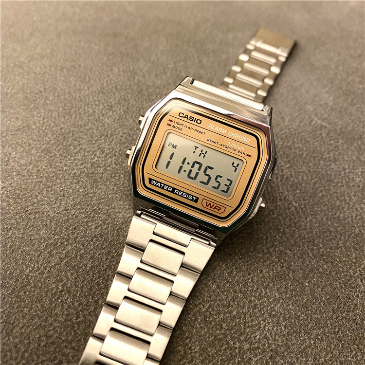 CASIO卡西欧A158WEA-9复古168 A168WG-9W方块秒表闹铃石英手表 - 图1