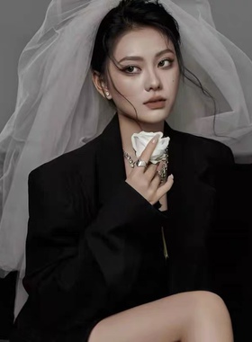 新款法式小头纱领证登记头纱新娘结婚配饰影楼写真多层蓬蓬头纱