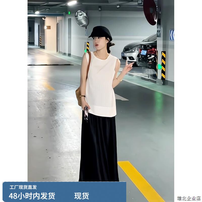 一整套大无袖背心衬衫女上衣醋酸半身裙盐系减龄气质洋装套装女 - 图2