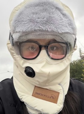 骑行帽子秋冬季雷锋帽加厚保暖加绒防寒面罩围脖一体户外包头帽