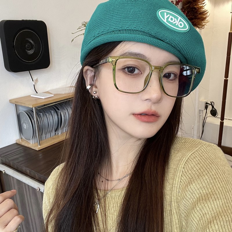 透绿眼镜框女大脸显瘦素颜神器大框显脸小方框近视眼镜可配有度数 - 图1