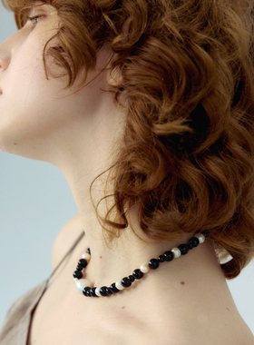 RiverineAdara「月汐絮语」黑曜石天然水晶巴洛克珍珠颈链项链