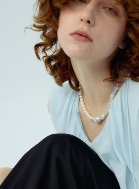 RiverineAdara「光折雾影」蛋白石天然水晶淡水珍珠颈链项链饰品