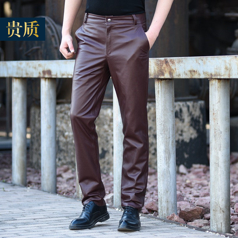 真皮皮裤男头层牛皮中年男士冬季修身直筒防风防水摩托车机车皮裤,淘宝优惠券,粉丝福利购,淘宝优惠卷