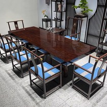 Black Sandalwood Large Board Tea Table Log Boss Table Bahua Flowers New Chinese Style Tea Desk Office Conference Table Spot Clearance