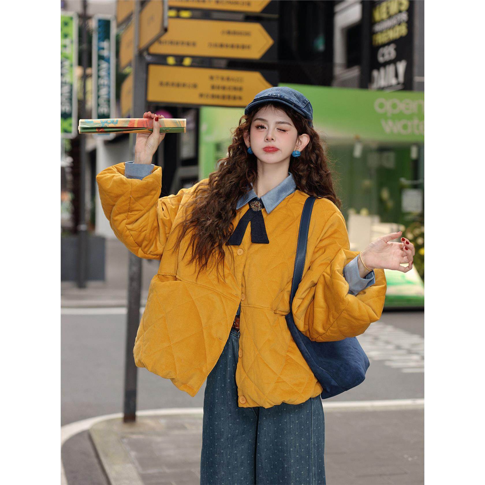 陈佳洁【稻浪翻金】棉衣棉服女款2025新款冬保暖宽松圆领冬装外套,淘宝优惠券,粉丝福利购,淘宝优惠卷