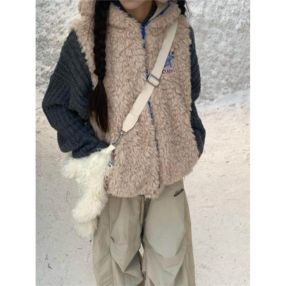 195大喜 熊耳朵连帽马甲棉服外套女冬季叠穿宽松百搭羊羔毛棉衣潮,淘宝优惠券,粉丝福利购,淘宝优惠卷