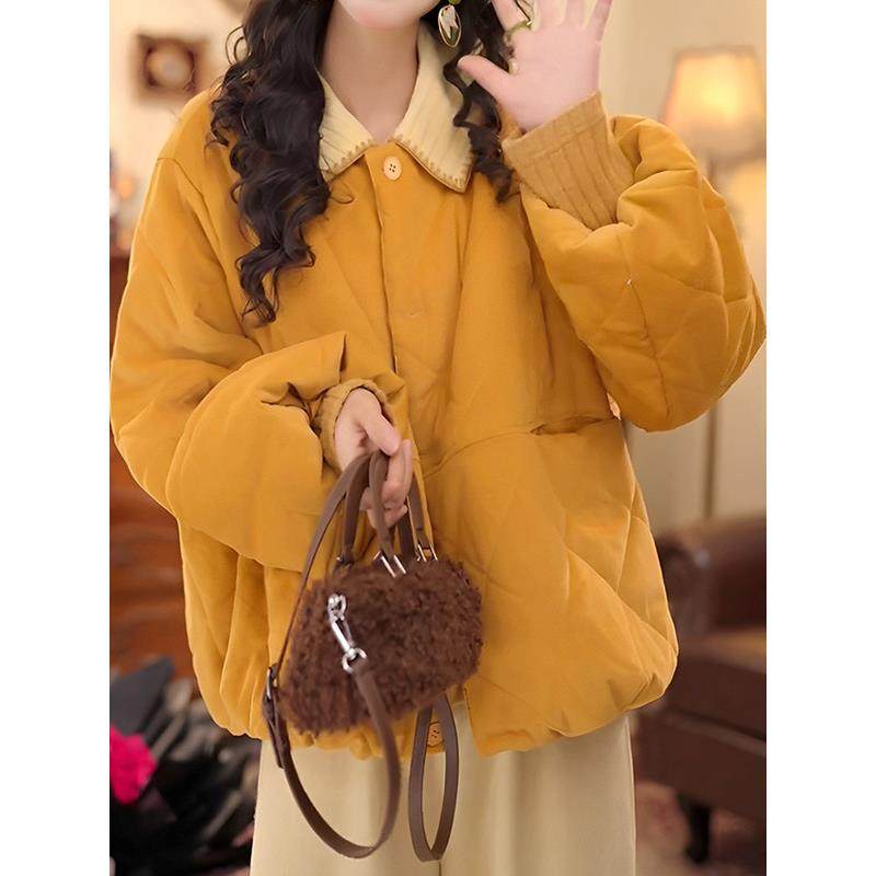 2025秋冬季新款女士黄色时尚减龄夹棉圆领棉服爆款加厚棉衣短外套,淘宝优惠券,粉丝福利购,淘宝优惠卷