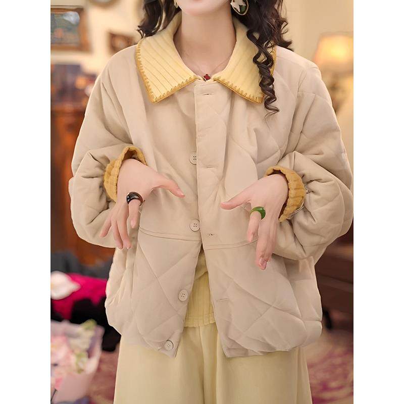 2025秋冬季新款女士黄色时尚减龄夹棉圆领棉服爆款加厚棉衣短外套,淘宝优惠券,粉丝福利购,淘宝优惠卷