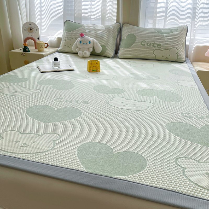 a类提花冰豆豆凉席三件套家用可水洗空调席软席宿舍单人折叠席子