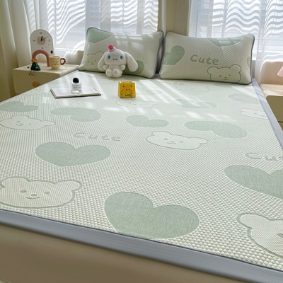 a类提花冰豆豆凉席三件套家用可水洗空调席软席宿舍单人折叠席子