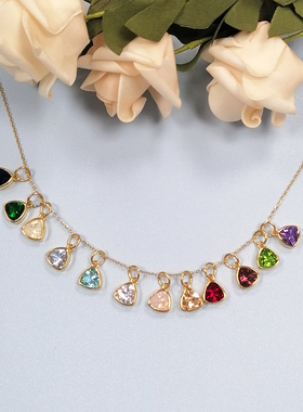 金色胖三角形水晶吊坠项链女学生个性时尚锁骨链