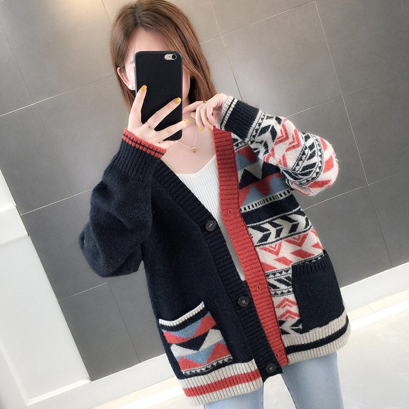 提花针织开衫2020年秋季新款毛衣 欧彩影毛针织衫