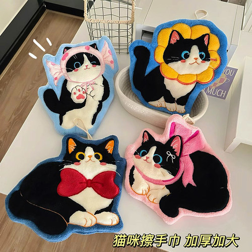 可爱猫咪擦手巾吸水速干不掉毛擦手家用挂式加厚厨房卫生间小毛巾 - 图3
