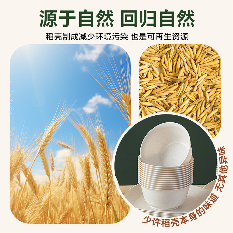 一次性碗稻壳泡面碗餐具套装家用碗碟环保可降解沙拉水果碗盘露营