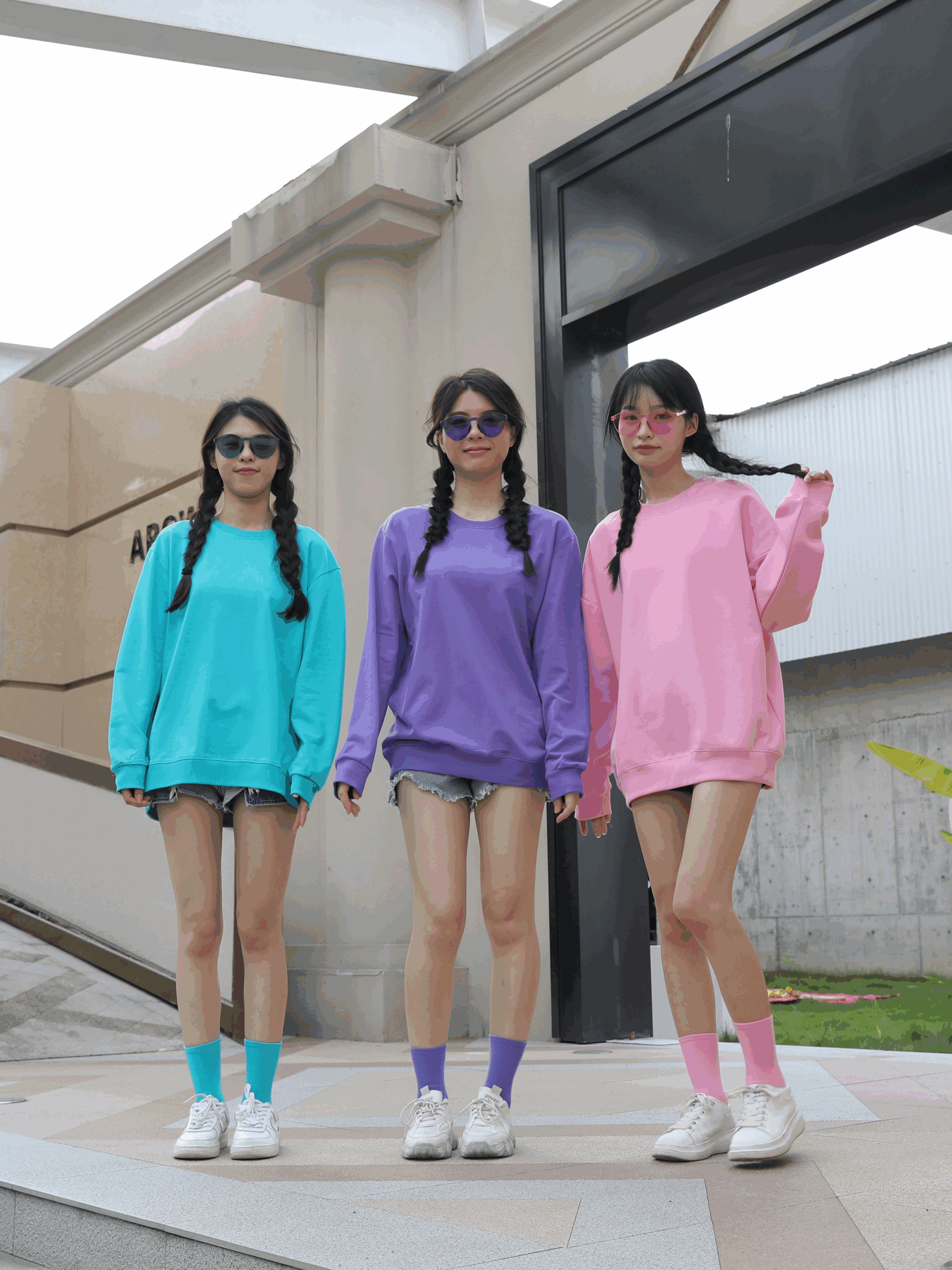 秋冬闺蜜服彩色圆领长袖厚卫衣学生团体班服宽松糖果色纯棉姐妹装