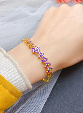 越南沙金时尚微镶紫色锆石手链女小众设计复古高级感个性精致饰品