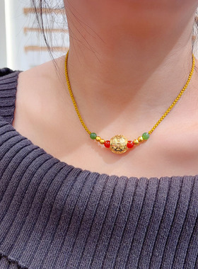 转运珠仿黄金镀金编绳项链女