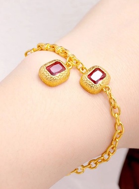 越南沙金复古红宝石手链
