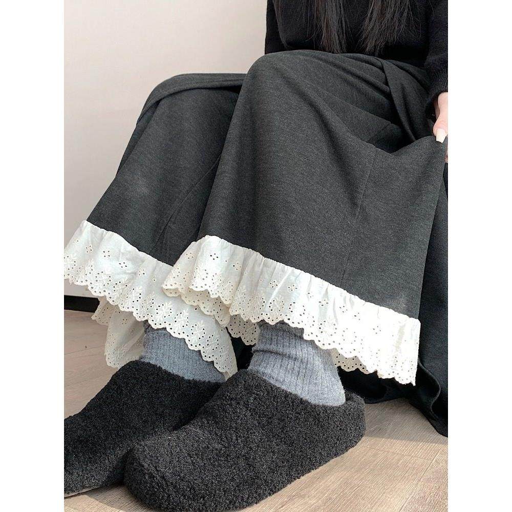 大码假两件灰色半身裙女秋冬巨好看胖mm高腰显瘦宽松a字阔腿裙裤,淘宝优惠券,粉丝福利购,淘宝优惠卷