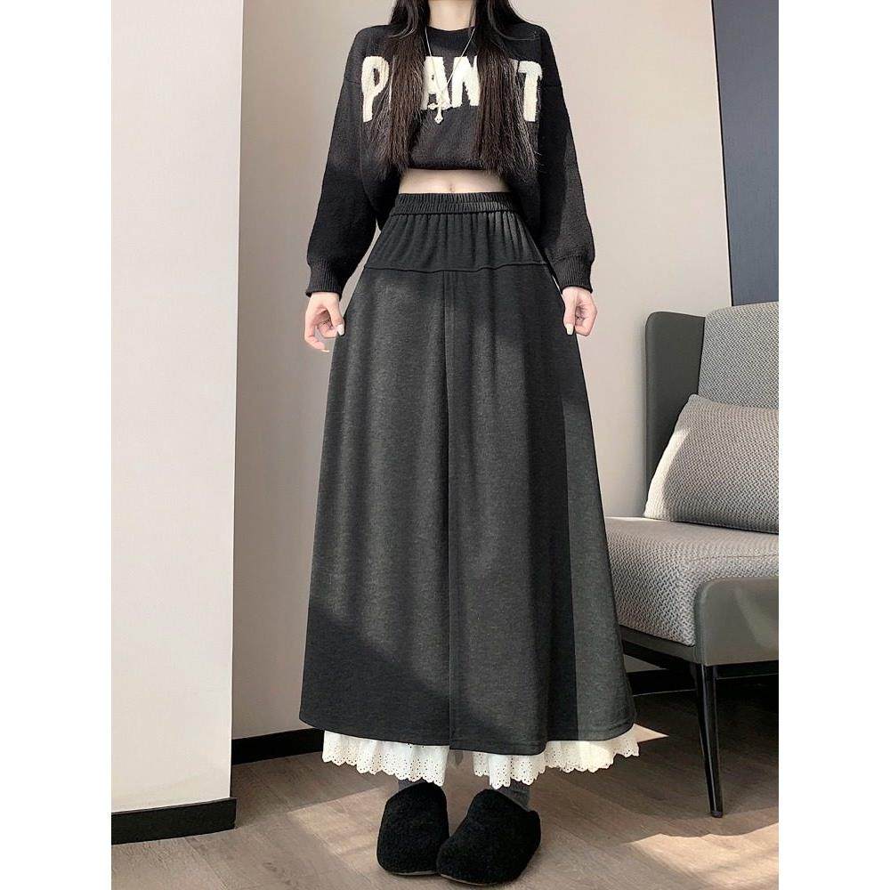 大码假两件灰色半身裙女秋冬巨好看胖mm高腰显瘦宽松a字阔腿裙裤,淘宝优惠券,粉丝福利购,淘宝优惠卷