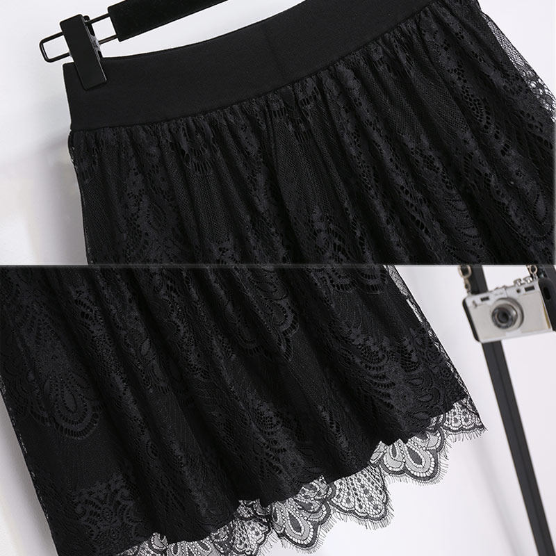 双面穿蕾丝针织春秋高腰显瘦半身裙 婉章半身裙