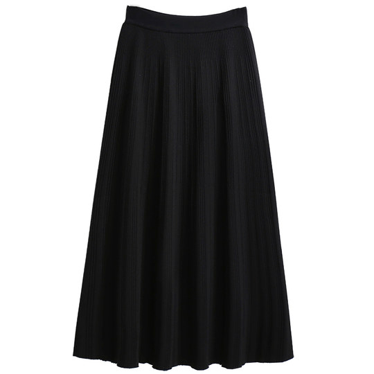 秋冬半身裙女士a字裙黑色长裙针织毛线裙高腰百褶裙今年流行裙子