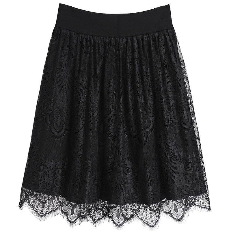双面穿蕾丝针织春秋高腰显瘦半身裙 婉章半身裙