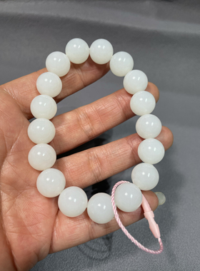 重46克 新疆和田玉白玉籽料手串 直径12 白细润 无瑕疵 颗颗精挑
