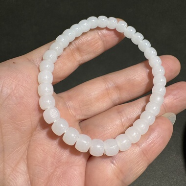 新疆和田玉籽料白玉直切珠手链男女玉石白玉手串饰品白度一级油润