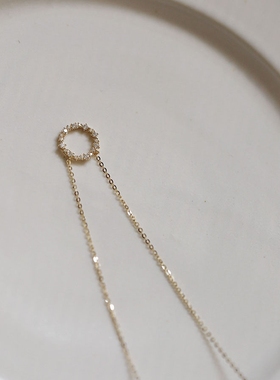 S925纯银镀14k黄金项链蓝色大海的传说镶锆石满钻圆圈轻奢锁骨链